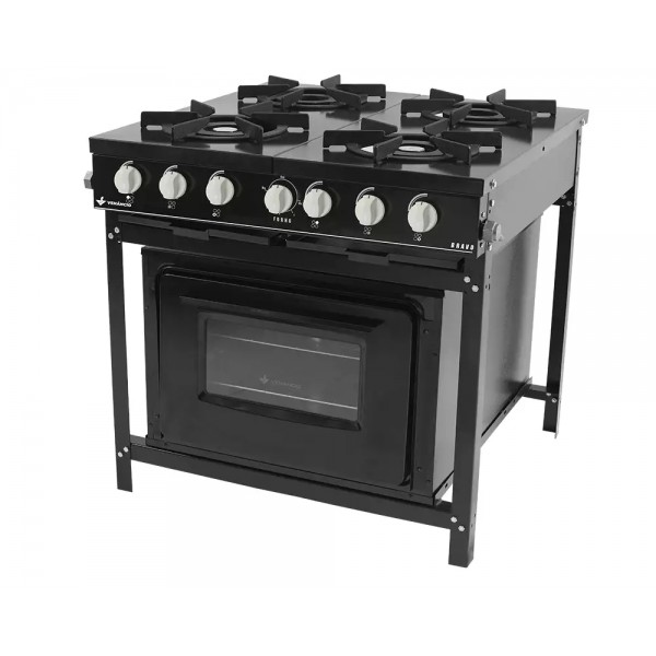 FOGÃO A GÁS BRAVO COM FORNO 4 QUEIMADORES PRETO MANIP BRANCO - VENANCIO