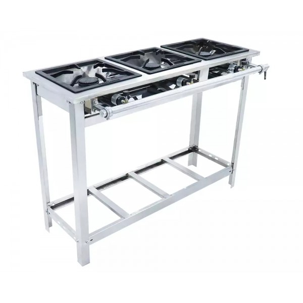 FOGÃO A GÁS VULCÃO ALTA PRESSÃO INOX 3 QUEIMADORES COM PÉ - VENANCIO