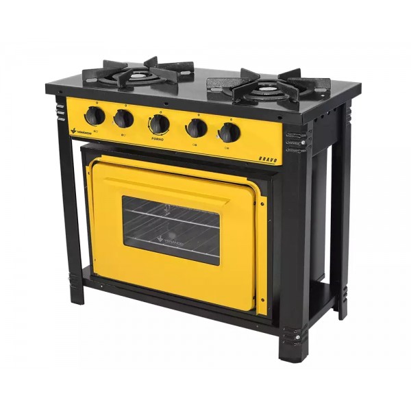FOGÃO A GÁS BRAVO 2 QUEIMADORES ESP FORNO AMARELO MANIP PRETO - VENANCIO