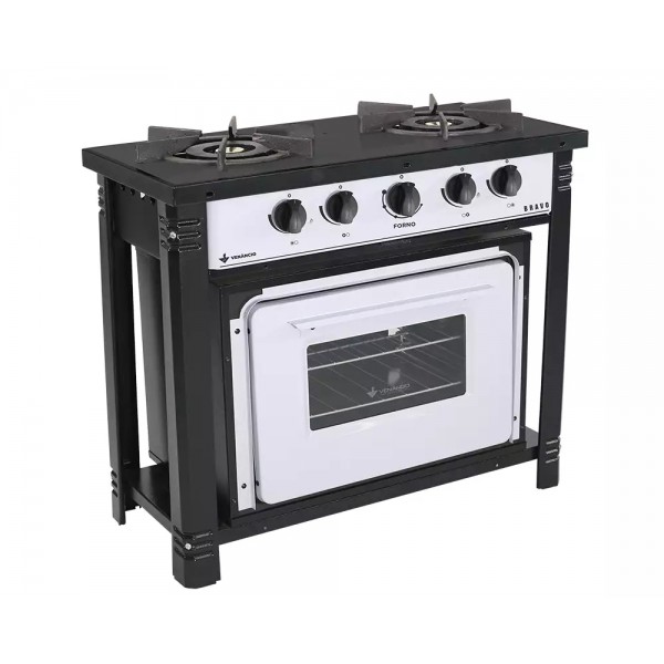 FOGÃO A GÁS BRAVO 2 QUEIMADORES ESP FORNO BRANCO MANIP PRETO - VENANCIO