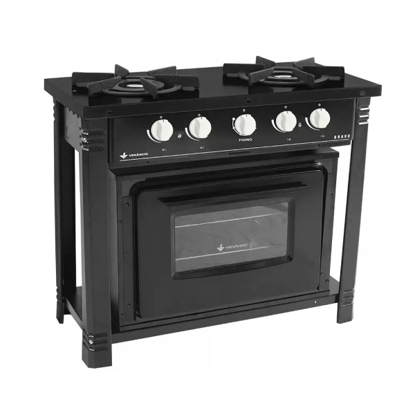 FOGÃO A GÁS BRAVO 2 QUEIMADORES ESP FORNO PRETO MANIP BRANCO - VENANCIO