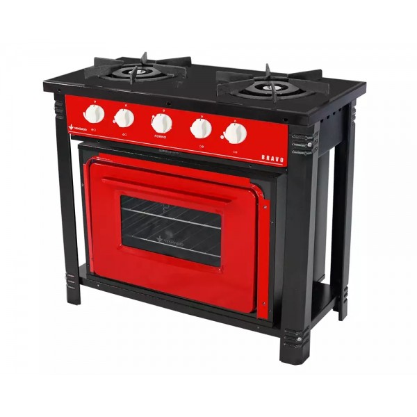 FOGÃO A GÁS BRAVO 2 QUEIMADORES ESP FORNO VERMELHO MANIP BRANCO - VENANCIO