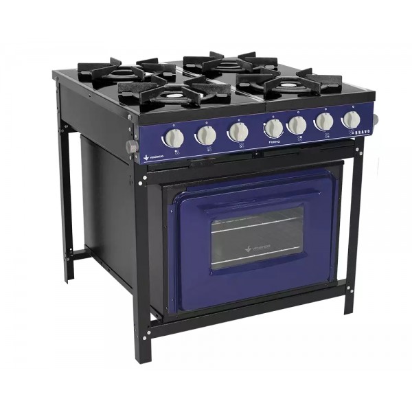 FOGÃO A GÁS BRAVO COM FORNO 4 QUEIMADORES AZUL MANIP BRANCO - VENANCIO
