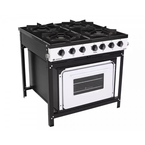 FOGÃO A GÁS BRAVO COM FORNO 4 QUEIMADORES BRANCO MANIP PRETO - VENANCIO