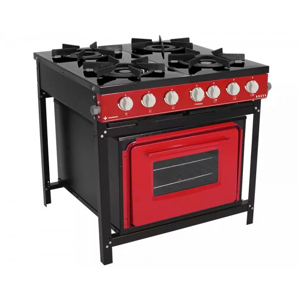 FOGÃO A GÁS BRAVO COM FORNO 4 QUEIMADORES VERMELHO MANIP BRANCO - VENANCIO