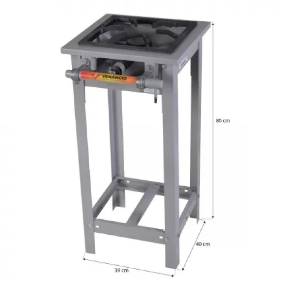 FOGÃO A GÁS VULCÃO ALTA PRESSÃO INOX 1 QUEIMADOR COM PÉ - VENANCIO