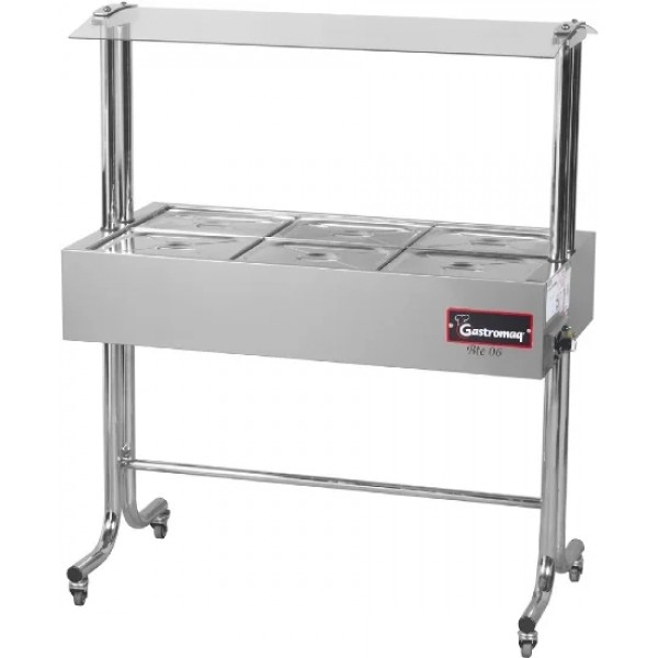 Balcão Térmico Standard 6 cubas - Estrutura Cromada - Tampa Inox - Salivador Vidro - GASTROMAQ