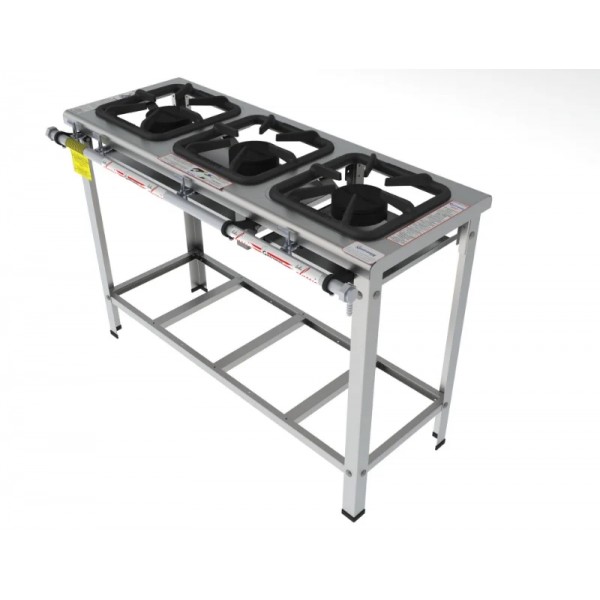 Fogão 3 Bocas simples em linha grelha 30 x 30 perfil 7 INOX - FGI 33 LS - G PANIZ
