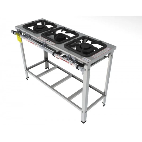 Fogão 3 Bocas mista em linha grelha 30 x 30 perfil 7 INOX - FGI 33 LM - G PANIZ