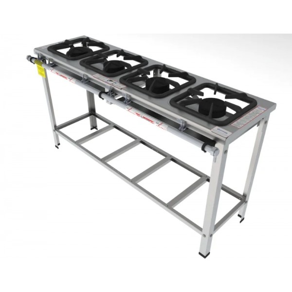 Fogão 4 Bocas simples em linha grelha 30 x 30 perfil 7 INOX - FGI 34 LS - G PANIZ