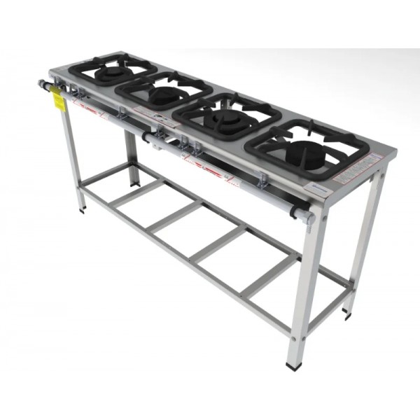 Fogão 4 Bocas mista em linha grelha 30 x 30 perfil 7 INOX - FGI 34 LM - G PANIZ