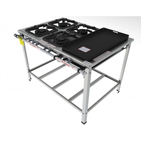 Fogão 4 Bocas Mistas de encosto c/ chapa grelha 30 x 30 perfil 7 INOX - FGI 34 EM CH - G PANIZ