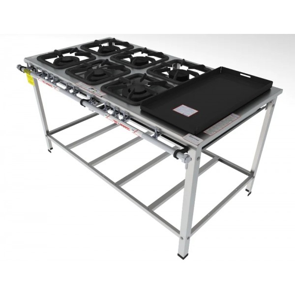Fogão 6 Bocas Mistas de encosto c/ chapa grelha 30 x 30 perfil 7 INOX - FGI 36 EM CH- G PANIZ