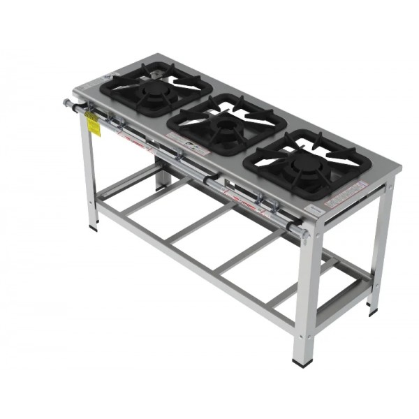 Fogão 3 Bocas Duplas em linha grelha 40 x 40 perfil 10 INOX - FGI 43 LD - G PANIZ
