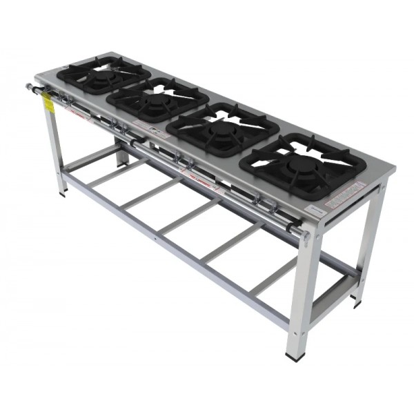 Fogão 4 Bocas Duplas em linha grelha 40 x 40 perfil 10 INOX - FGI 44 LD - G PANIZ