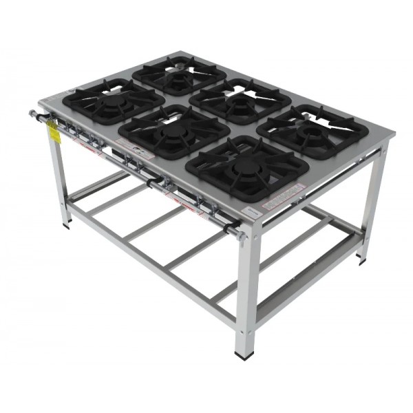 Fogão 6 Bocas Mistas de encosto grelha 40 x 40 perfil 10 INOX - FGI 46 EM - G PANIZ