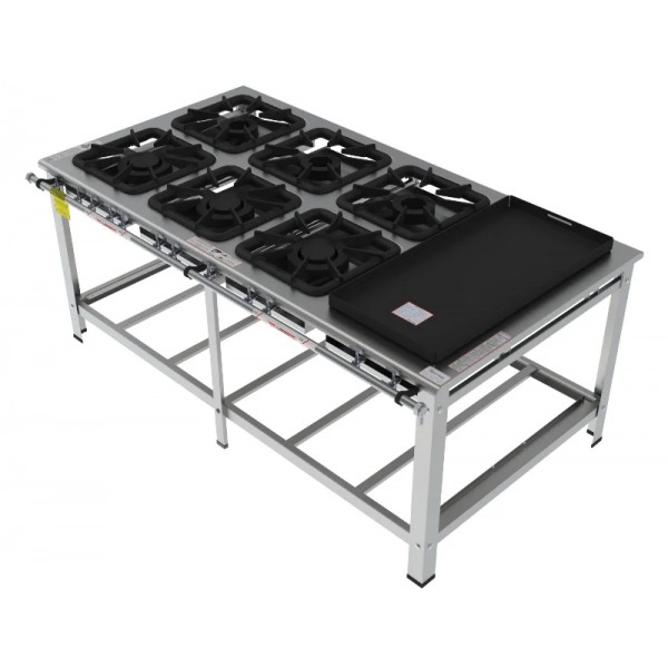 Fogão 6 Bocas Mistas de encosto c/chapa grelha 40 x 40 perfil 10 INOX - FGI 46 EM CH - G PANIZ