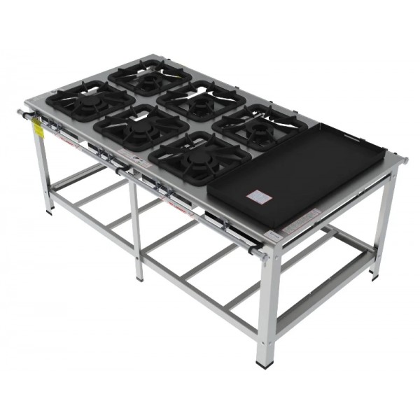 Fogão 6 Bocas Mistas de centro c/ chapa grelha 40 x 40 perfil 10 INOX - FGI 46 CM CH - G PANIZ