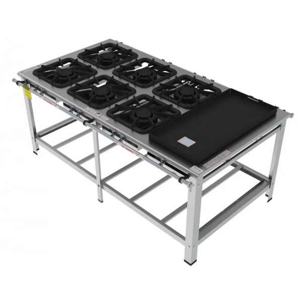 Fogão 6 Bocas Duplas de centro c/ chapa grelha 40 x 40 perfil 10 INOX -FGI 46 CD CH -  G PANIZ