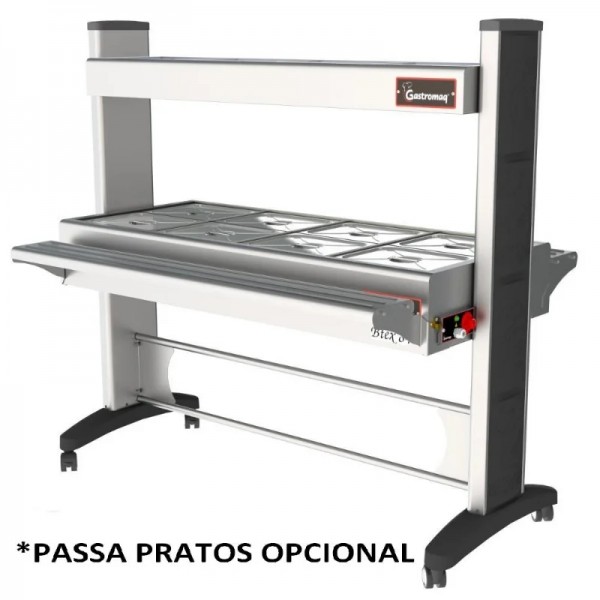 BTEX 8 - 4 AI IBalcão térmico 8 cubas quentes inferior - 4 Gelo X superior - Pé Inox tampas inox - GASTROMAQ