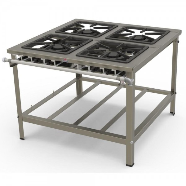 Fogão Inox Ind. 4 Queimadores Duplos Encosto 40×40 Pmdinox-400e Progás