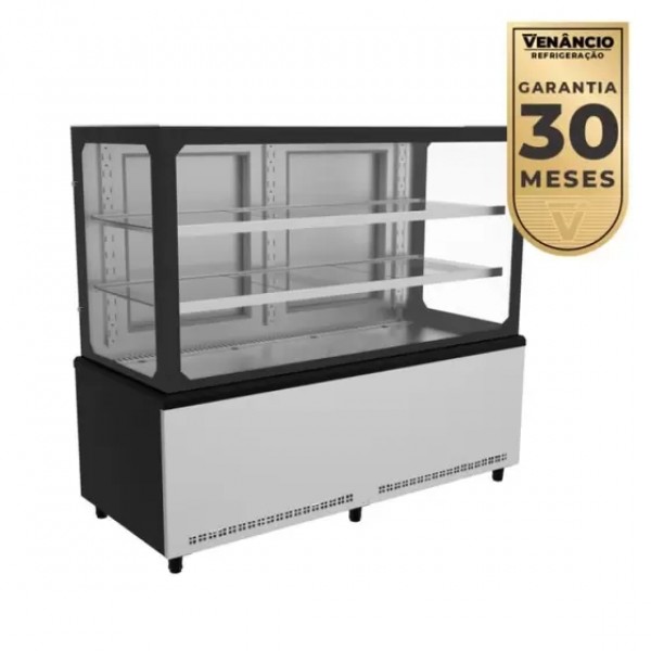 BALCAO VITRINE 1500 PRIME SECA LED FRIO VIDRO TEMPERADO FECH FRON PRETO - VENANCIO