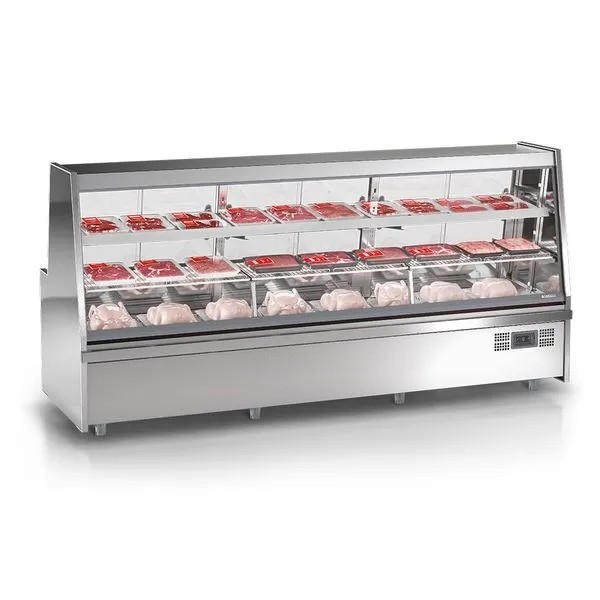 BALCÃO FRIGORÍFICO TURINO AVÍCOLA - 1 NÍVEL PLACA FRIA + 1 NÍVEL ARAMADA-3000mm- Sem Depósito Refrigerado-GRTA-300 AI