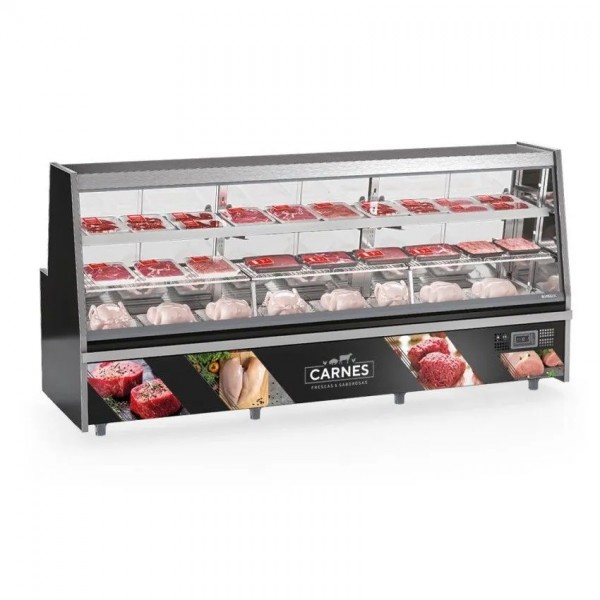 BALCÃO FRIGORÍFICO TURINO AVÍCOLA - 1 NÍVEL PLACA FRIA + 1 NÍVEL ARAMADA- 3000mm- Sem Depósito Refrigerado-GRTA-300 PR