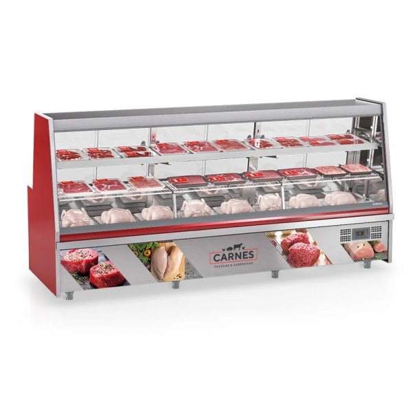 BALCÃO FRIGORÍFICO TURINO AVÍCOLA - 1 NÍVEL PLACA FRIA + 1 NÍVEL ARAMADA- - 3000mm-Sem Depósito Refrigerado-GRTA-300 VM