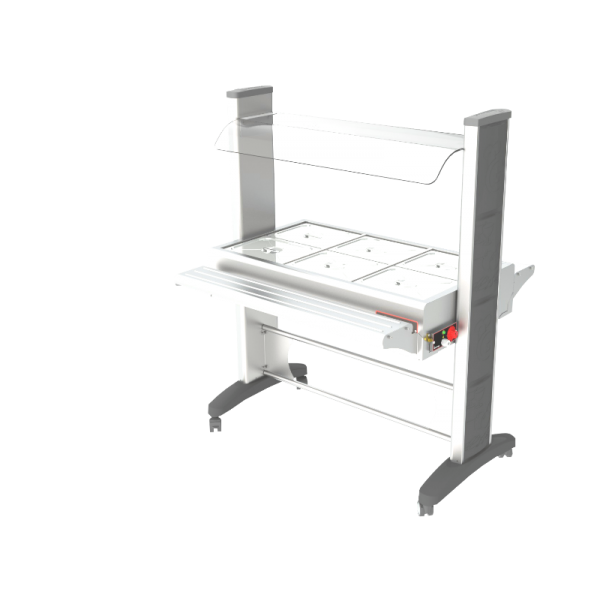 Balcão termico Quente 6 cubas - Estrutura epóxi protetor salivar VIDRO / tampa INOX BTE 6 SL BR VI - GASTROMAQ