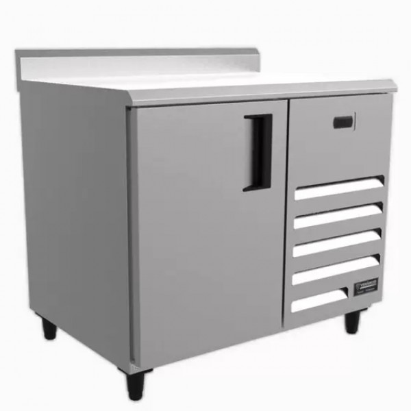 BALCAO SERVICO REFRIGERADO 1000 EXT/INT INOX BORDA ESP C/ CUBA LADO DIREITO - VENANCIO
