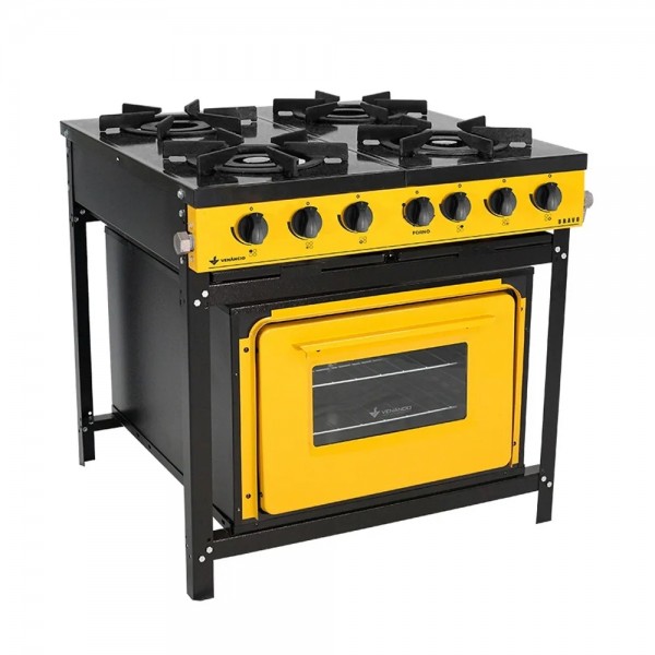 FOGÃO A GÁS BRAVO 4 QUEIMADORES AMARELO MANIP PRETO - VENANCIO