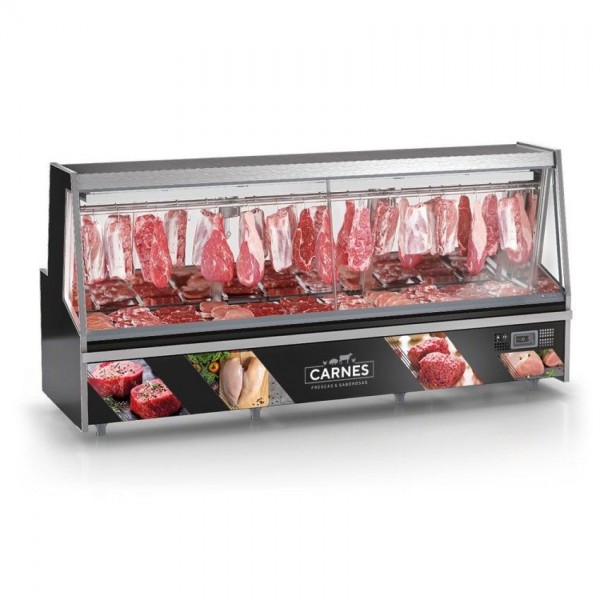 BALCÃO FRIGORÍFICO AÇOUGUE TURINO PREMIUM -3000mm -TENDAL DUPLO C/ BANDEJAS - VIDROS AQUECIDOS- GATP-300 AD PR