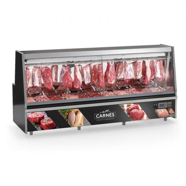 BALCÃO FRIGORÍFICO AÇOUGUE TURINO STANDARD - 3000mm-TENDAL DUPLO C/ BANDEJAS- GATS-300 PR