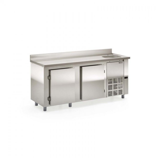 BALCÃO REFRIGERADO DE ENCOSTO - 2000mm- REVESTIMENTO EXTERNO AI 430 e TAMPO AI 304 -GBFE-200 CD AI