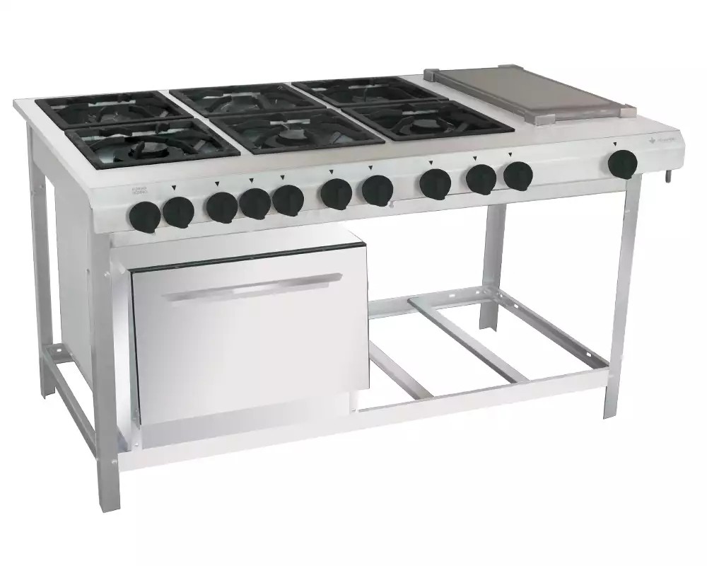FOGÃO A GÁS EXTRA INOX 6 QUEIMADORES MISTOS 3QD/3QS CHAPA PAINEL ESP FORNO - VENANCIO