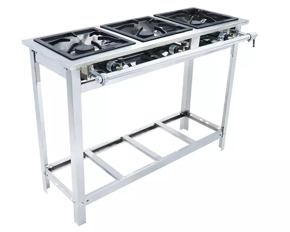 FOGÃO A GÁS VULCÃO ALTA PRESSÃO INOX 3 QUEIMADORES COM PÉ - VENANCIO