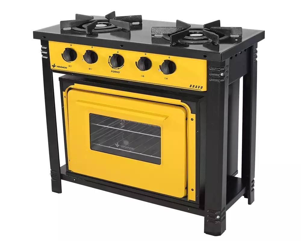 FOGÃO A GÁS BRAVO 2 QUEIMADORES ESP FORNO AMARELO MANIP PRETO - VENANCIO