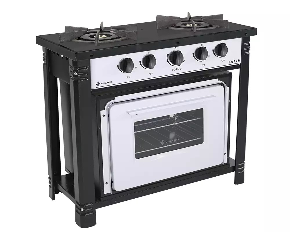 FOGÃO A GÁS BRAVO 2 QUEIMADORES ESP FORNO BRANCO MANIP PRETO - VENANCIO