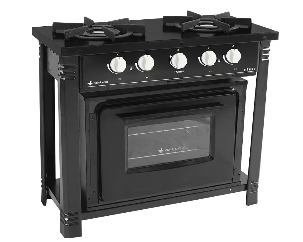 FOGÃO A GÁS BRAVO 2 QUEIMADORES ESP FORNO PRETO MANIP BRANCO - VENANCIO