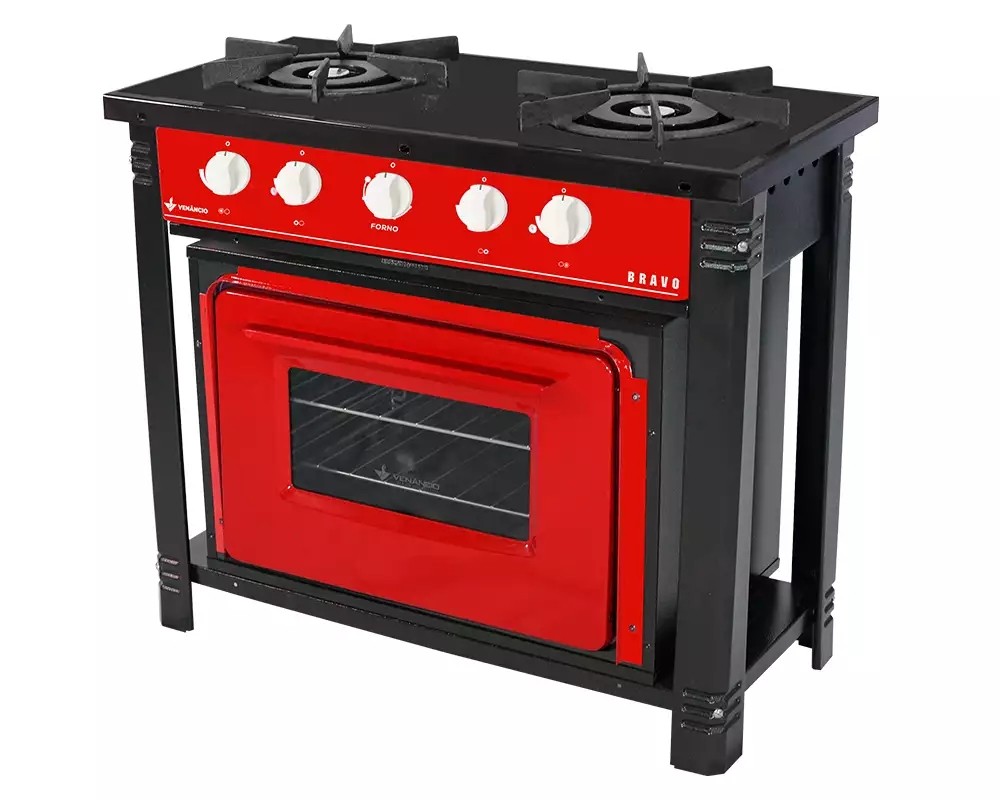 FOGÃO A GÁS BRAVO 2 QUEIMADORES ESP FORNO VERMELHO MANIP BRANCO - VENANCIO