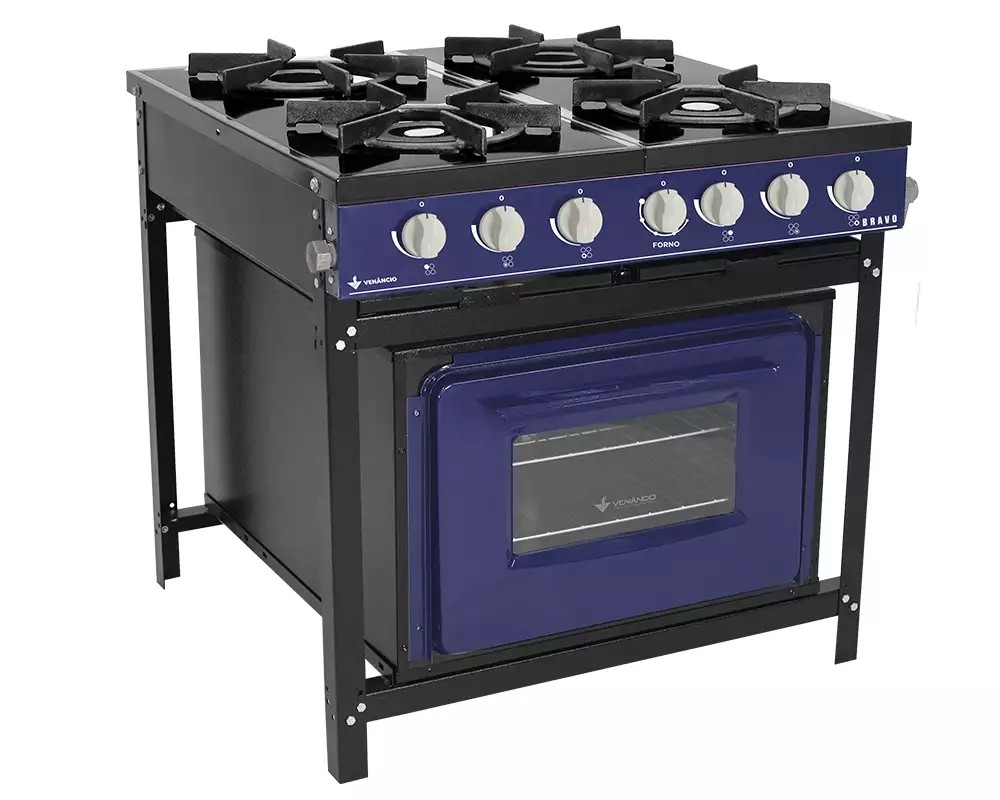 FOGÃO A GÁS BRAVO COM FORNO 4 QUEIMADORES AZUL MANIP BRANCO - VENANCIO