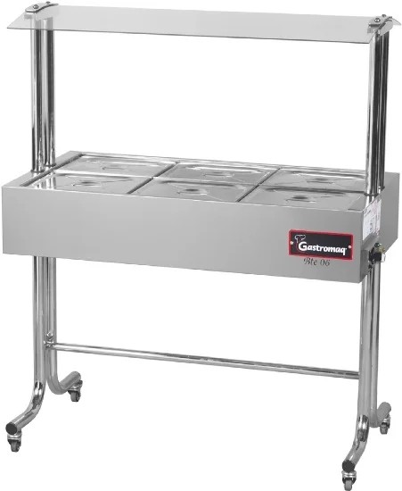Balcão Térmico Standard 6 cubas - Estrutura Cromada - Tampa Inox - Salivador Vidro - GASTROMAQ