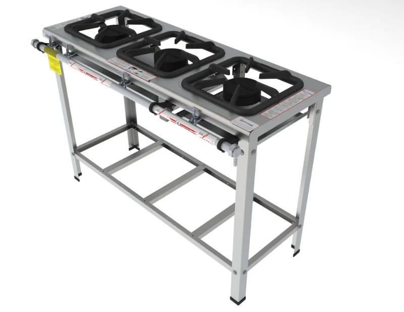 Fogão 3 Bocas simples em linha grelha 30 x 30 perfil 7 INOX - FGI 33 LS - G PANIZ