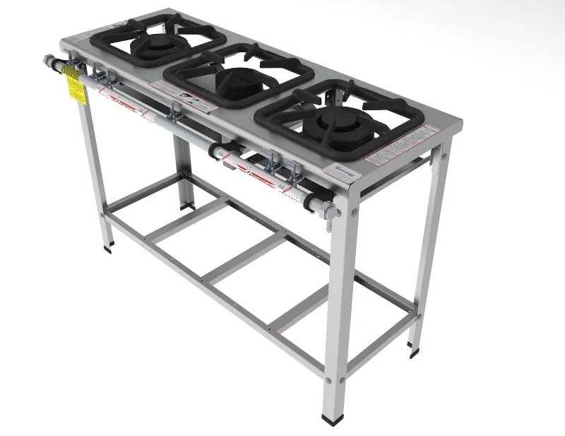 Fogão 3 Bocas mista em linha grelha 30 x 30 perfil 7 INOX - FGI 33 LM - G PANIZ