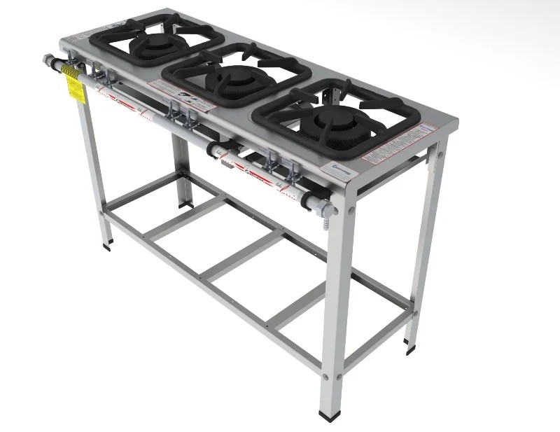 Fogão 3 Bocas duplas em linha grelha 30 x 30 perfil 7INOX - FGI 33 LD - G PANIZ