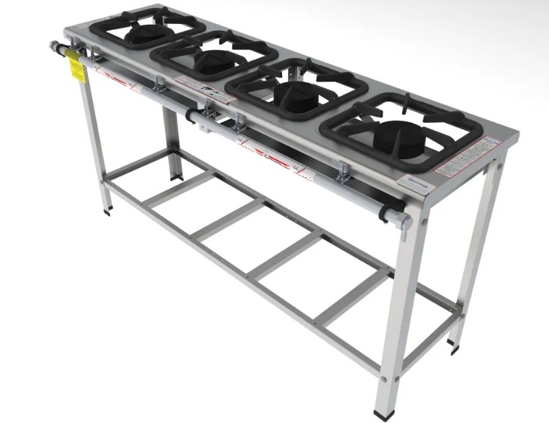 Fogão 4 Bocas simples em linha grelha 30 x 30 perfil 7 INOX - FGI 34 LS - G PANIZ