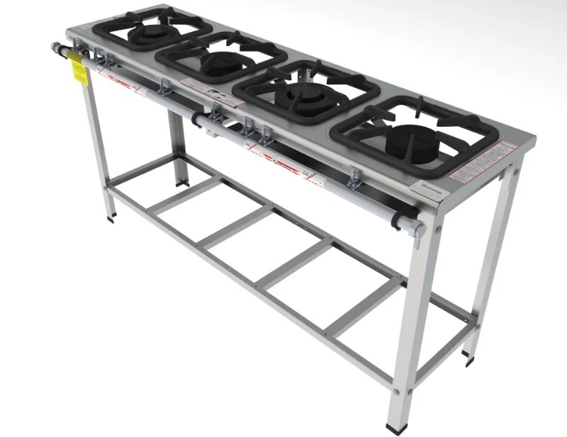 Fogão 4 Bocas mista em linha grelha 30 x 30 perfil 7 INOX - FGI 34 LM - G PANIZ