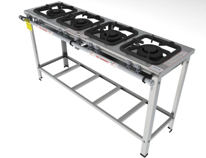 Fogão 4 Bocas dupla de linha grelha 30 x 30 perfil 7 INOX - FGI 34 LD - G PANIZ