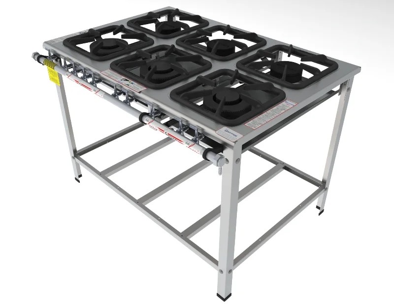 Fogão 6 Bocas Mistas de encosto grelha 30 x 30 perfil 7 INOX -FGI 36 EM - G PANIZ